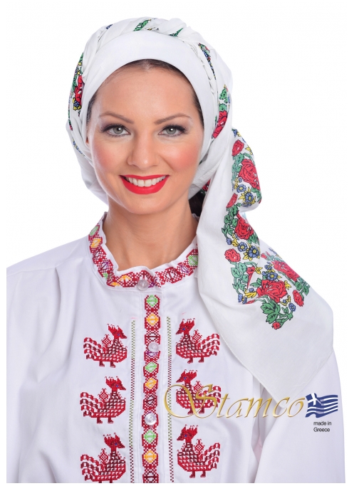 Folklore Traditional White Cotton Scarf 