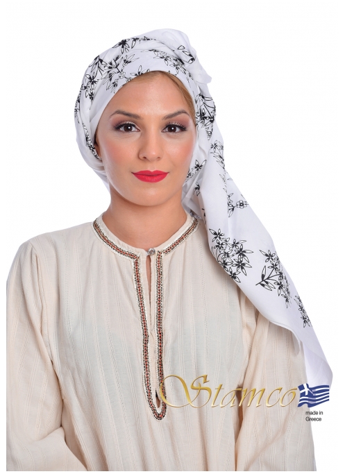 Folklore Traditional White Cotton Scarf 